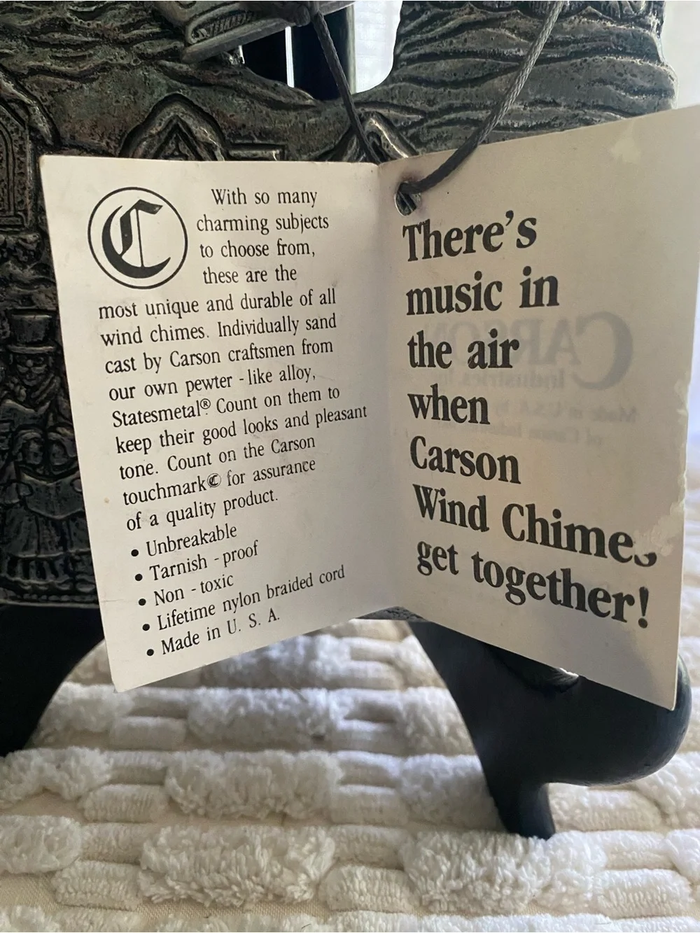 Vintage 90’s Carson Statesmetal Pewter Merry Christmas Santa Wind Chime NWT